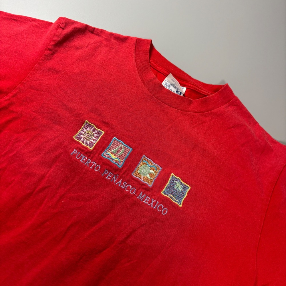 Puerto Penasco Mexico Red T-Shirt Embroidered Souvenir Yazbek‎ Medium